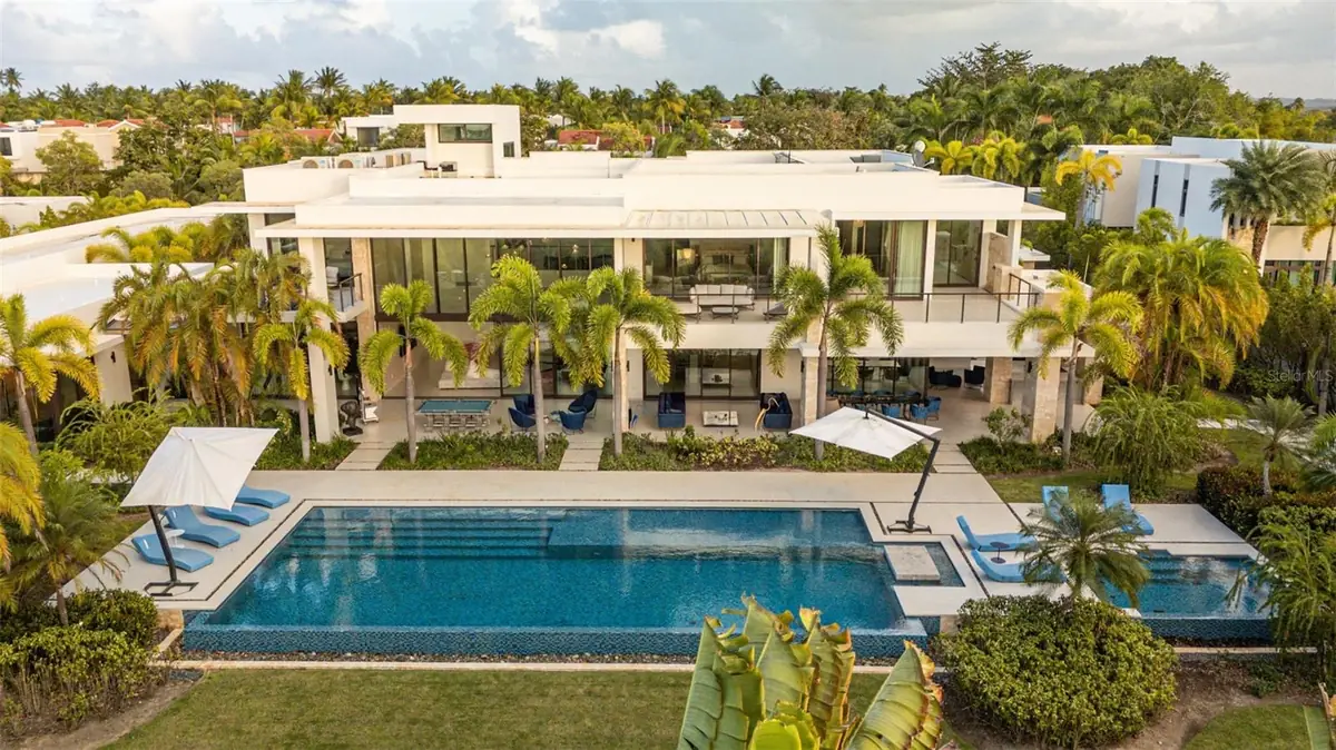 Aerial view of a Dorado Beach estate with pool